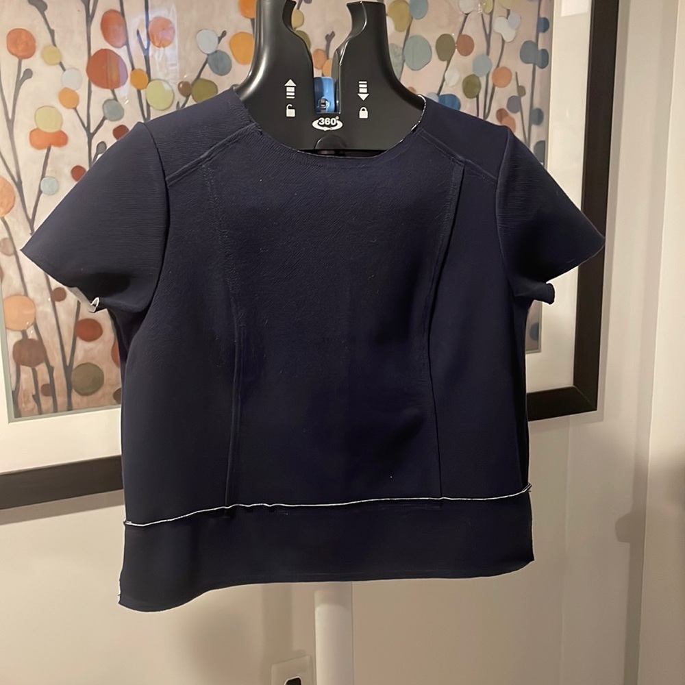 Banana Republic Navy Structured Cropped Top Exposed Zipper Size S